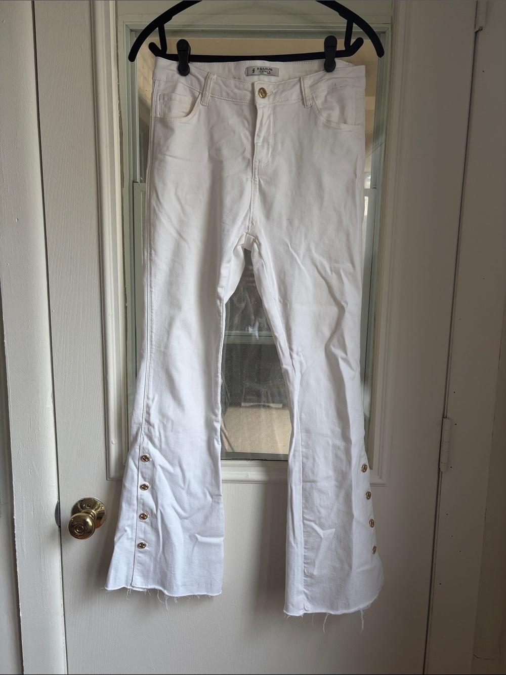 White Button-Flare Jeans